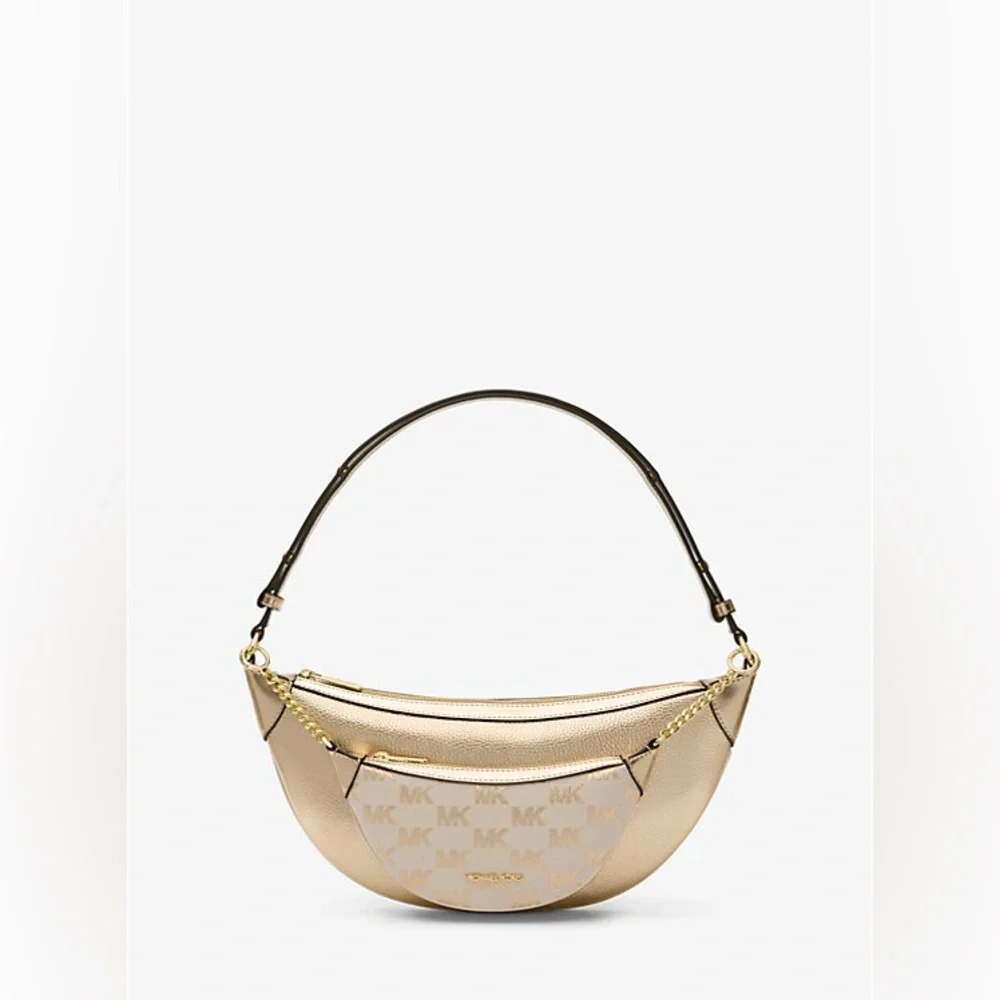 BNWT MICHAEL KORS Hollis Medium 2-in-1 Metallic Leather Jacquard Shoulder Bag - Picture 1 of 6